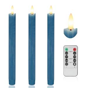lot 43787 image: AFINETH Blue Flameless Taper Candles with Rmote, 9.6 Real Wax Battery Operated Candles with 3D Wick, 3 Pack Led Candlesticks Flickering, Electric Candlesticks for Home, Wedding, Party Decor - Retail $18