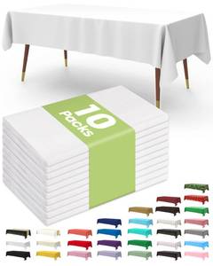 lot 43793 image: Pureegg Plastic Table Cloth 10 Pack, 54 x 108 Inch Disposable Table Cloths for Party, Picnic and Wedding, Rectangle, White - Retail $13