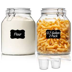 lot 43813 image: ComSaf 2 Pack 0.7 Gallon (88 Oz) Large Glass Jars with Airtight Lids, Wide Mouth Fermenting Jar for Pantry, Bulk Food Storage Canister for Flour, Sourdough Starter, Pickling, with Scoop - Retail $30