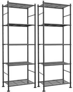 lot 62578 image: Sakugi Storage Shelves - Set of 2, 5-Tier Metal Shelf Organizer, Space-Saving Garage Shelving with Leveling Feet, Standing Shelves Organizer for Kitchen, Laundry, Pantry (18.4 x 12.6 x 57.4, Black) - Retail $70