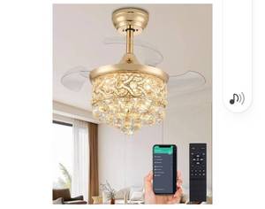lot 62584 image: 30 Dimmable fandelier Ceiling Fan with Light, Retractable Chandeliers Ceiling Fans with Lights, Crystal Fandeliers with Lights and Remote for Bedroom Living Room, Gold - Retail $95