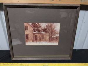 lot 62 image: Winter Farmhouse Sepia Photograph in Original Frame