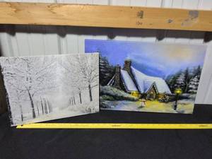 lot 65 image: Winter Scene Light-Up Wall Art