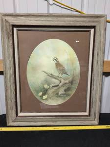 lot 67 image: Quail on Branch Oval Art Print