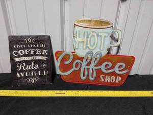 lot 70 image: Coffee Shop Metal Sign And Small Coffee Canvas Wall Art