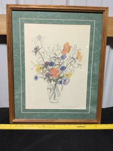 lot 74 image: Framed Wildflower Watercolor Bouquet