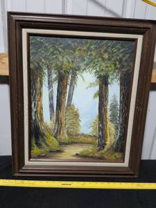 lot 78 image: Forest Path Oil Painting in Brown Frame