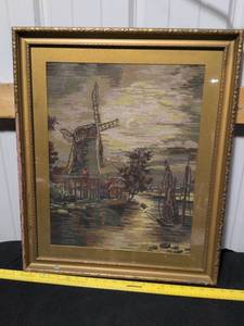 lot 80 image: Dutch Windmill Needlepoint Artwork