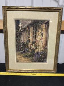 lot 82 image: Framed Garden Scene with Climbing Roses