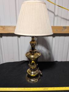 lot 88 image: Mid-Century Brass Glass Table Lamp with White Shade