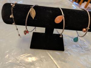 lot 215 image: Multi-Gemstone Charm Necklace with Leaf Design