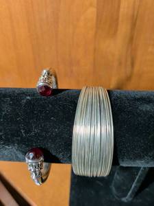 lot 220 image: Sterling Silver Bracelet Set with Red Stones