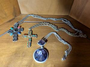 lot 241 image: Decorative Cross and Amethyst Pendant Necklace Set