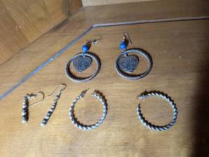 lot 244 image: Southwest Style Twisted Hoop Earrings with Blue Bead