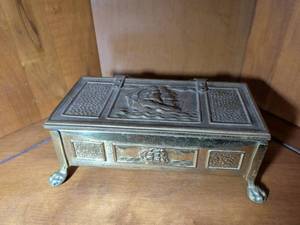 lot 252 image: Decorative Brass Jewelry Box with Ship Design