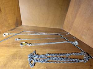 lot 288 image: Sterling Silver Chain Necklace Set with Crystal Pendants