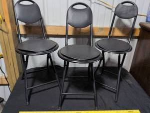 lot 11 image: Set of 3 Black Metal Folding Stools