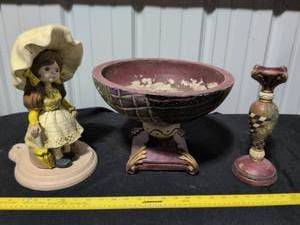 lot 14 image: 1970s Country Girl Figurine with Decorative Bowl