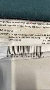 lot 3039 image: Blue Kitchen Runner Rug 20x60 inches