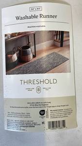 lot 3046 image: Threshold Blue Herringbone Washable Runner Rug 24x84 inches