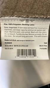 lot 3053 image: Tan Polyester Runner Rug with Latex Backing