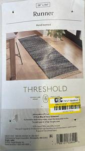 lot 3060 image: Threshold Hand Loomed Blue and Ivory Diamond Pattern Runner Rug 28x84 inches