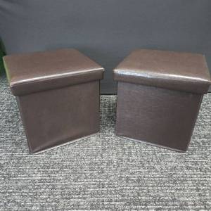 lot 384 image: Brown Faux Leather Storage Ottoman Set