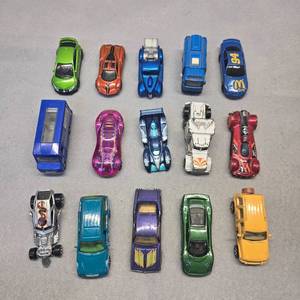 lot 393 image: Mixed Die-Cast Toy Car Collection - Sports Cars, Race Cars, and Trucks, 15 pieces
