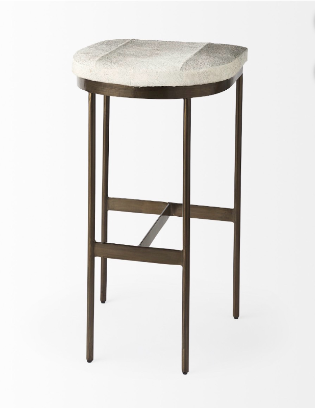 lot 5109012 image: Mercana Millie 16.5L x 18.0W x 30.0H Light Gray Hair On Hide Leather Stool 69385 - Retail $911.98 (Check pictures and descriptions)