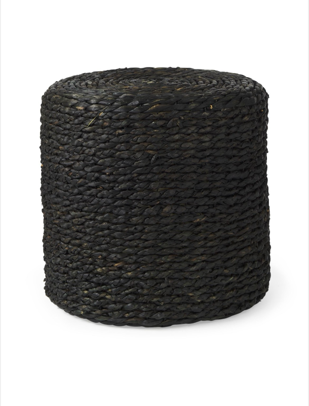 lot 5109034 image: Mercana Dina 17.7L x 17.7W x 17.7H Black Cornhusk and Water Hyacinth Round Pouf 69606 Retail $179