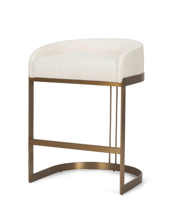 lot 5109038 image: Mercana Hollyfield 20.5 x 19.7 x 28.7 Cream Fabric Seat w Gold Metal Base Counter Stool 69452- Retail $1,049.99