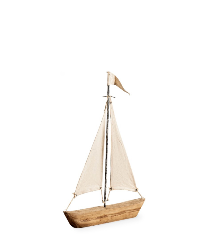 lot 5109090 image: Mercana Tartane Small 17L x 2W BrownCream Nautical Inspired Sailboat 68691 - Retail $89.99