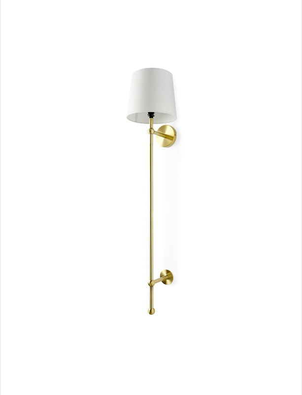 lot 5109097 image: Mercana Chester 10X47 Gold Metal and Cream Fabric Shade Wall Sconce 68968 47H x 10W x 10D - Retail $229.99