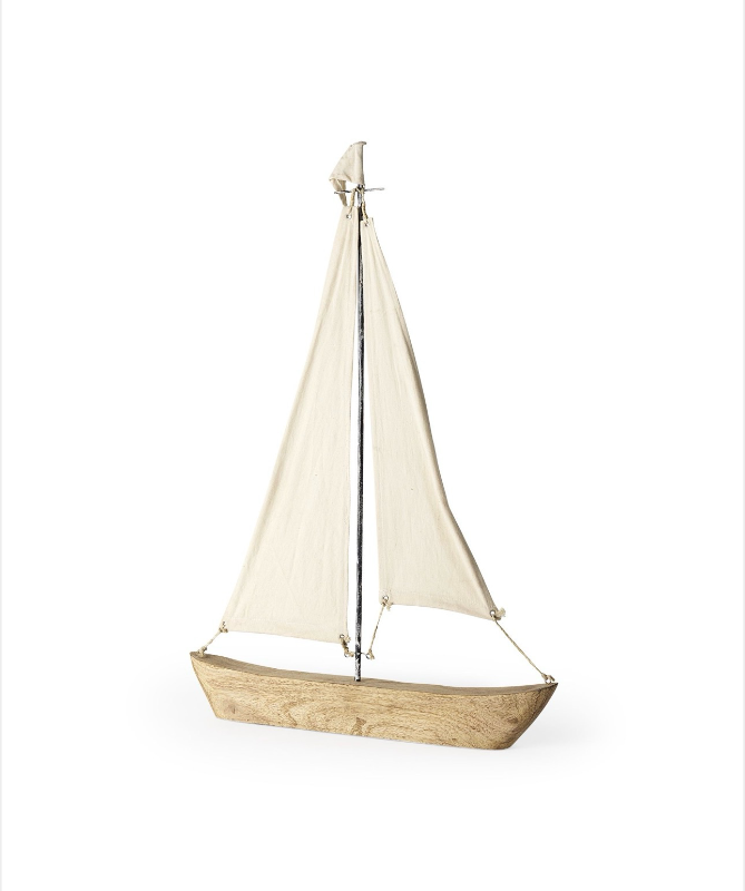 lot 5109084 image: Mercana Tartane Large 22L x 2W BrownCream Nautical Inspired Sailboat 68692 - Retail $119