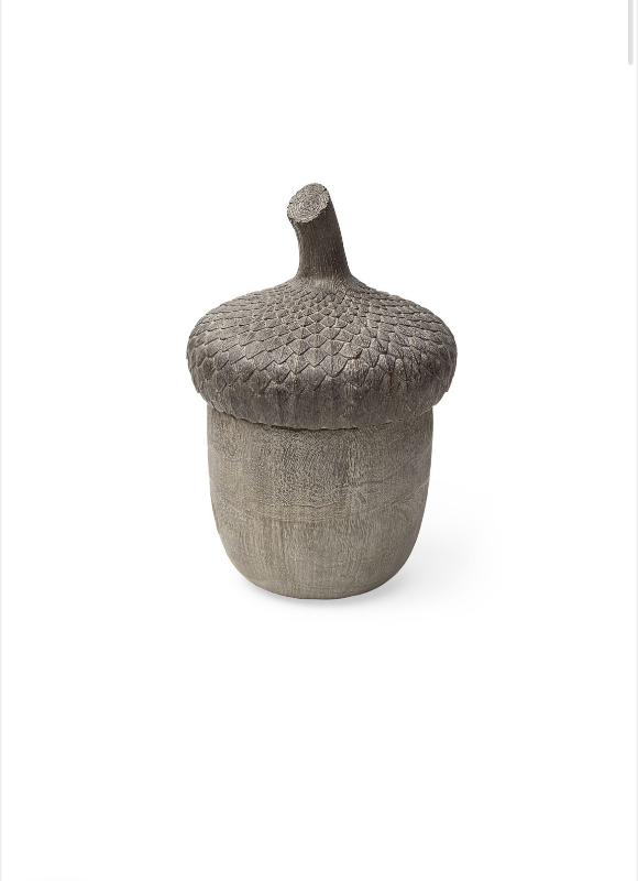 lot 5109056 image: Mercana Mandor I (Small) 6L x 6W Brown Resin Acorn Box 57896 - Retail $57.99