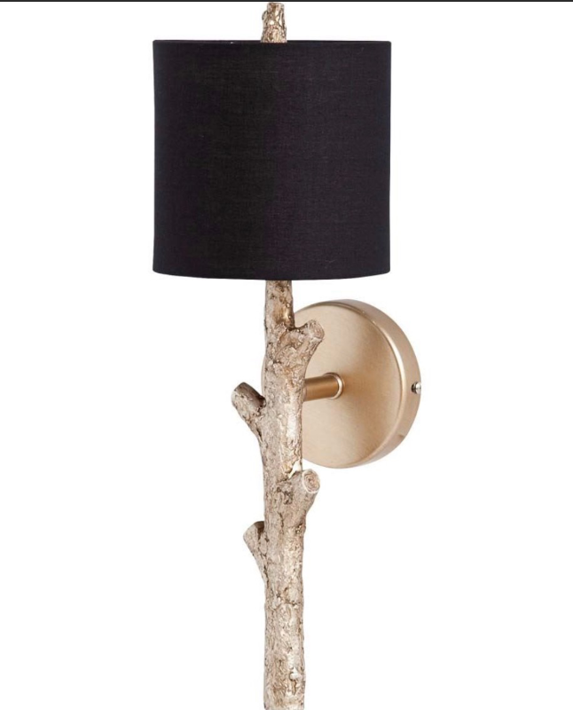 lot 5109045 image: Sabinal II 7x18 Gold Resin Tree Branch Black Fabric Shade Wall Sconce 7.0L x 6.5W x 18.0H - Retail $159.99