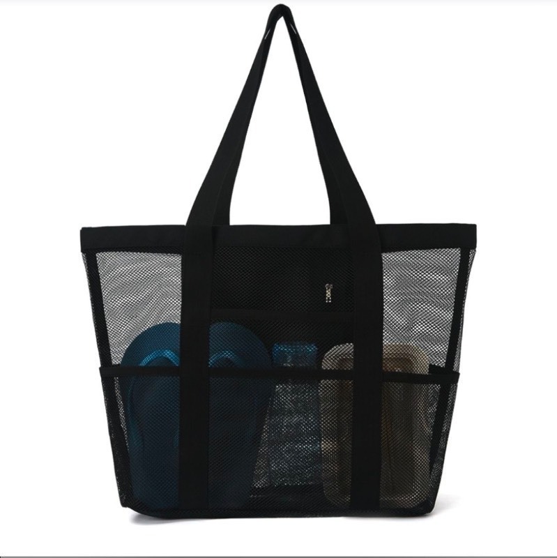 lot 5111189 image: Suizaomo Large Mesh Beach Bag with 8 Pockets for Women & Men Foldable Swimming Pool Travel Bags,Black - Retail $11