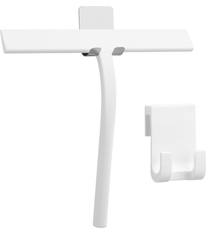 lot 5111198 image: Kincmax All-Purpose Shower Squeegee - Stainless Steel Silicone Bath Squeegee - Window Shower Door Squeegee for Shower Glass Doors with Hook - Bathroom Shower Kitchen - Medium White - Retail $20