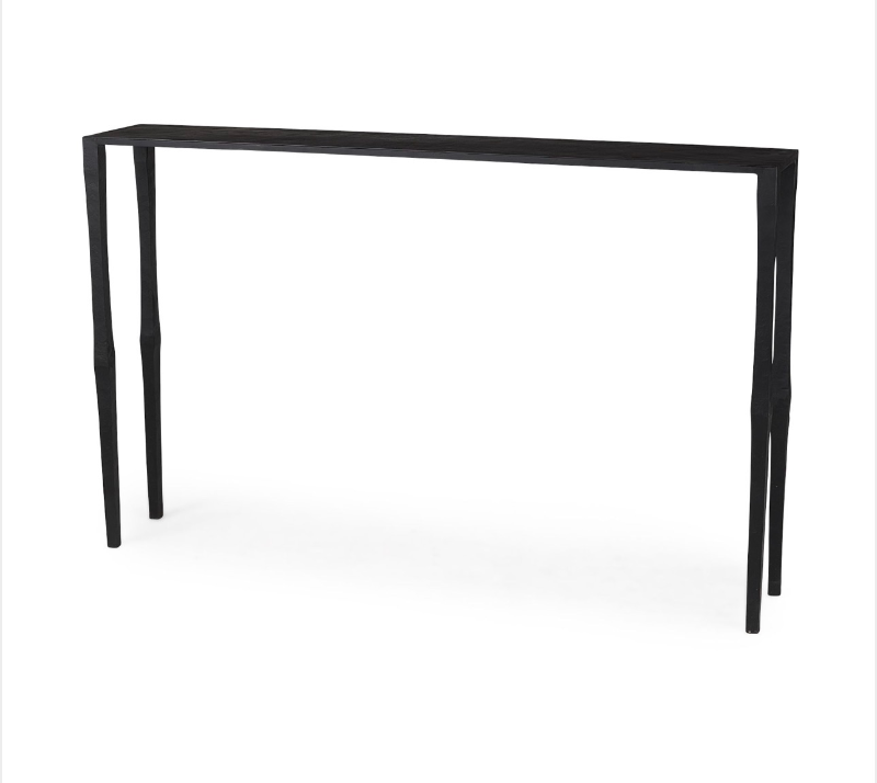 lot 5112008 image: Mercana Timothy 48.0 x 8.0 x 30.0 Ebony Black Iron Console Table 69257 (see pictures for small scratches)  - Retail $909