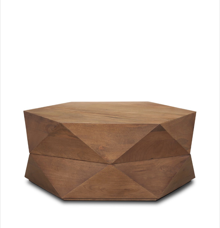 lot 5112014 image: Mercana Arreto Hexagonal Hinged Solid Wood Top and Base Coffee Table 70566 (See pictures) - Retail $1,449