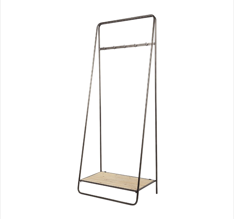 lot 5112081 image: Mercana Carell 31L x 18W Black Metal and Wood Shelf Hall Tree 68821 (See Pictures and Description) - Retail $279