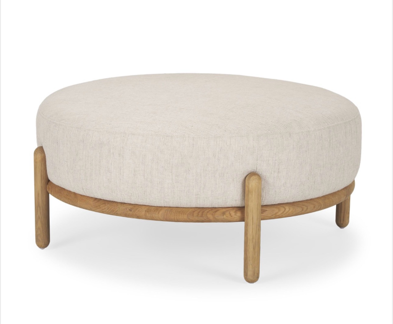 lot 5112083 image: Mercana Gwynn Beige Fabric w Light Brown Wood Ottoman 70572 DAMAGED (See Pictures and Description) - Retail $1,469