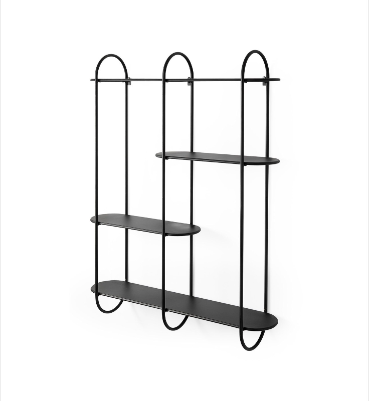 lot 5112099 image: Mercana Decimus 36.6L x 8.7W x 45.7H Black Metal Wall Mounted 3 Tiered Shelf 69491 (See Pictures and Description)  - Retail $475