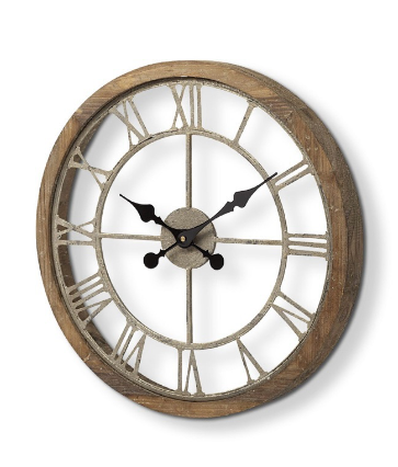 lot 5112023 image: Mercana Mething Light Brown 19 Small Farmhouse Wall Clock 63081 1.97 H x 19 W x 18.9 D - Retail $175