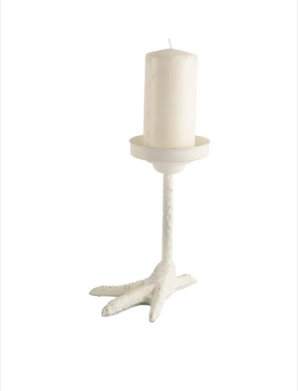 lot 5112030 image: Mercana Daffy I Short White Cast Iron Chicken Foot Table Candle Holder 53328 9.02 H x 7.87 W x 5.51 D - Retail $32