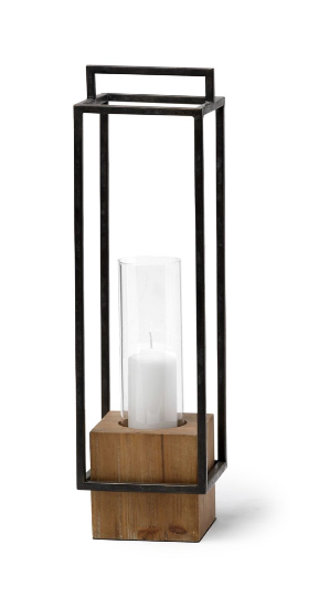 lot 5112032 image: Mercana Orionis Large Wood w Black Metal Lantern Candle Holder 68651 21.06 H x 5.71 W x 5.71 D - Retail $112