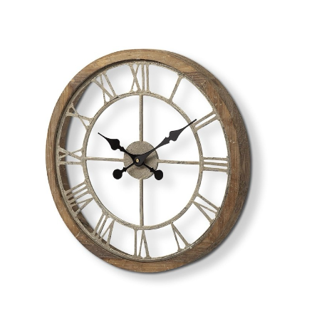 lot 5112036 image: Mercana Mething Light Brown 19 Small Farmhouse Wall Clock 63081 1.97 H x 19 W x 18.9 D - Retail $174