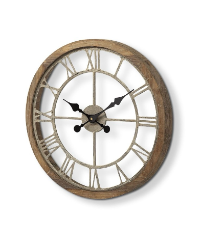 lot 5112037 image: Mercana Mething Light Brown 19 Small Farmhouse Wall Clock 63081 1.97 H x 19 W x 18.9 D - Retail $174