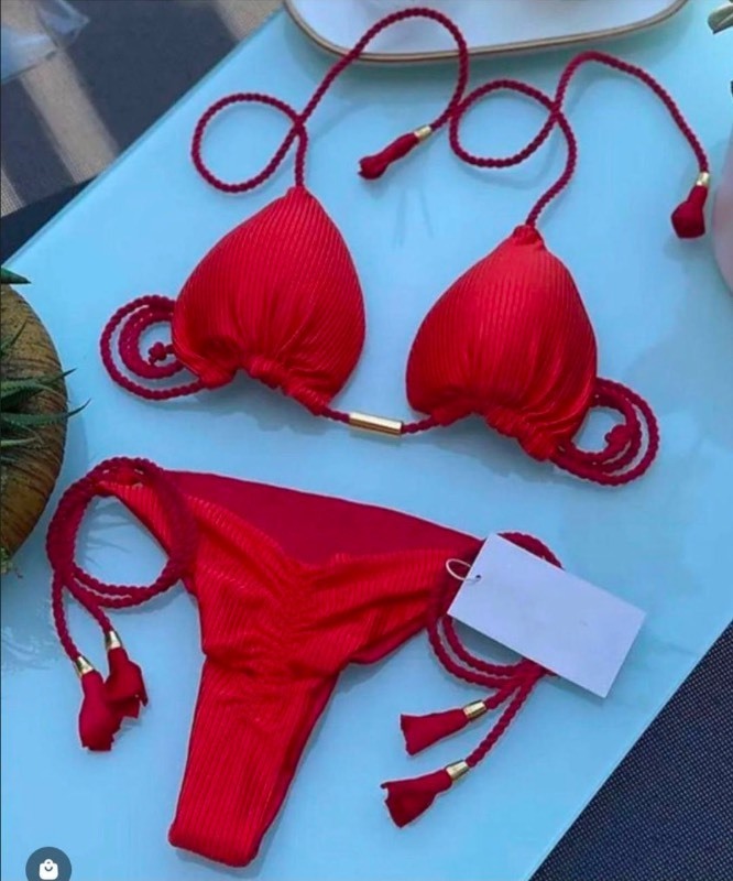lot 5113084 image: Garota de Luxo Red Triangle String Bikini with Corded Straps - Size Small - Retail $94