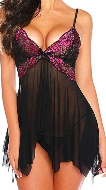 lot 5113139 image: Womens Lingerie Sets,Lace Chemsie Sleepwear with Adjustable Straps & Asymmetrical Hem Red 2XL - Retail $10